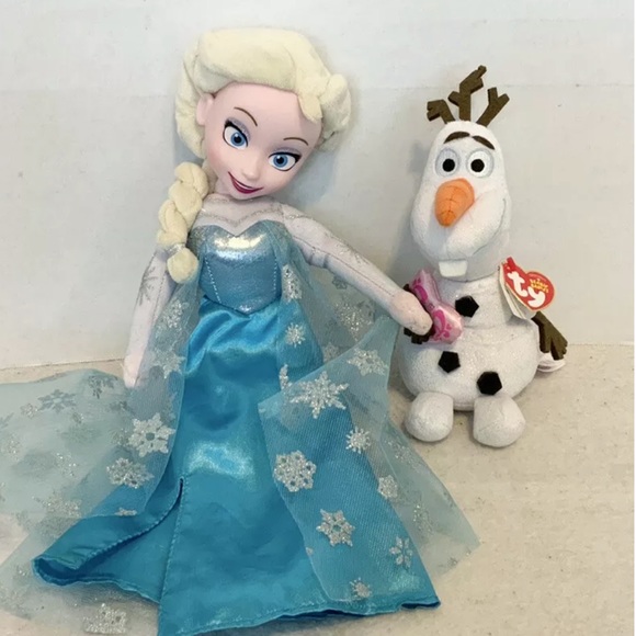 Disney Toys Disney Frozen Elsa Doll Plush And Ty Olaf Beanie Babies